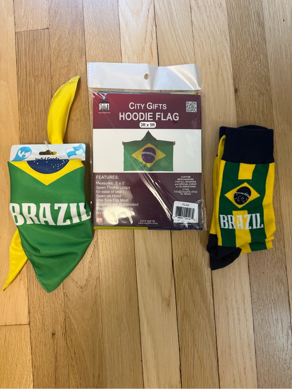 Brazil Soccer World Cup Fan Pack – Green & Yellow Bandana, Flag, Socks